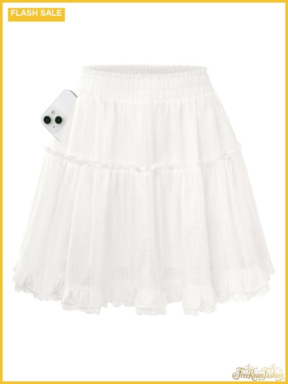 Cotton Blend Mini Skort with Shorts Underneath Ruffle Lace A-Line